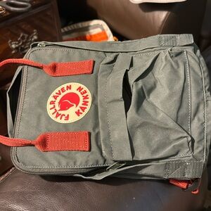 Fjallraven Kanken mini vintage green and red logo backpack